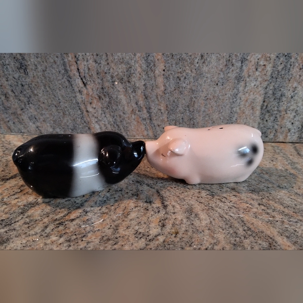 Black and White Pig Salt and Pepper Shakers